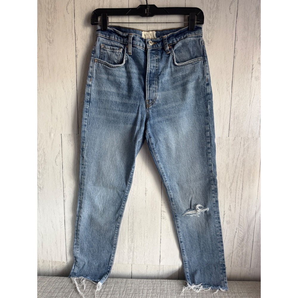 We The Free Free People High Rise Straight Leg Jeans Medium Wash Distressed 28